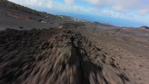 Low Altitude Flight Over the Lava Flow Generated By the Eruption of the Cumbre Vieja Volcano in La