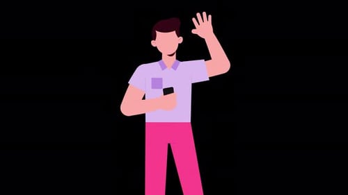 Mann, der mit winkender Hand begrüßt, Animation 4K auf Alpha