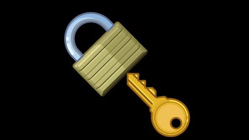 Animated Padlock and Key Unlock in Flat Design Style