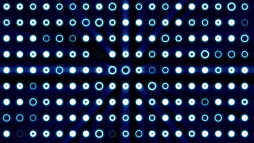 Abstract background of bright blue glowing light bulbs from circles and dots of energy magic disco
