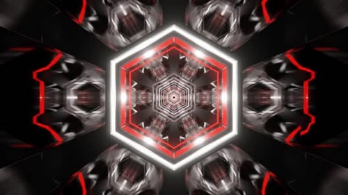White And Red Neon Glowing Hexagoned Tunnel Background Vj Loop In HD