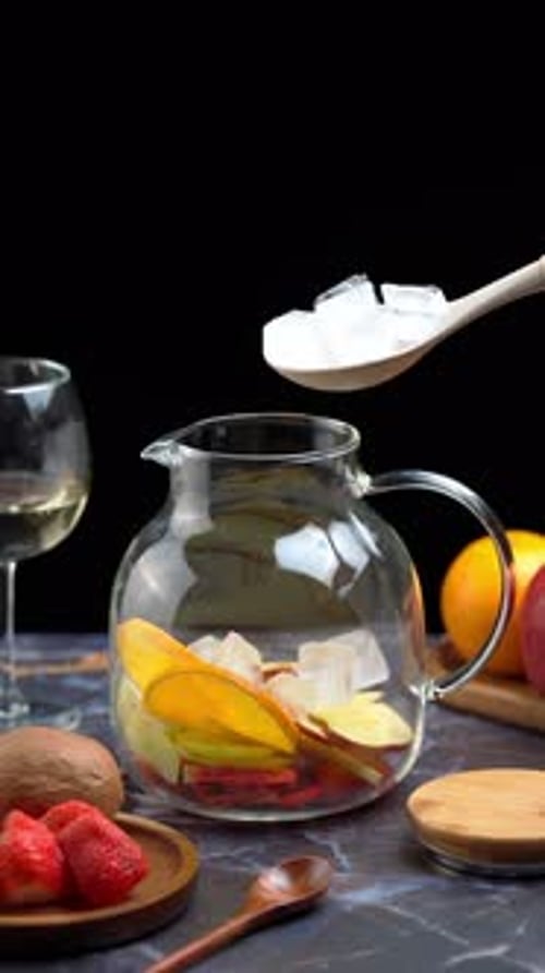 Making Refreshing Fruit Sangria in Glass Pitcher