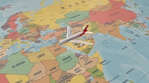 3D Airplane Flying Over World Map Animation