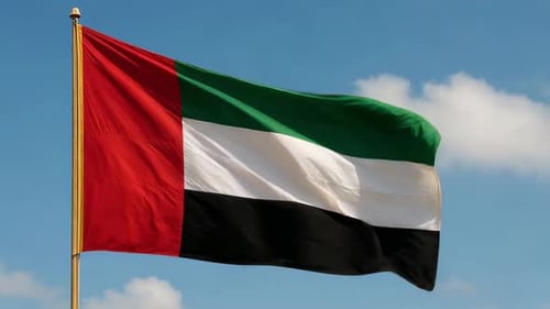 UAE Flag Waving In Blue Sky Environment