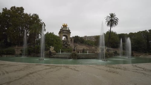 Parc de la Ciutadella under th rain in Barcelona, Spain.