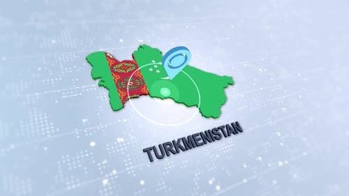 Animated 3D Map of Turkmenistan with Flag and Location Pin