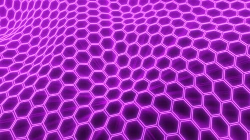 Abstract Purple Neon Hexagon Grid Wave Background