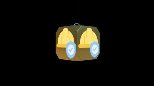 Golden 3D Corporate Safety Icon Cube Shatters Animation