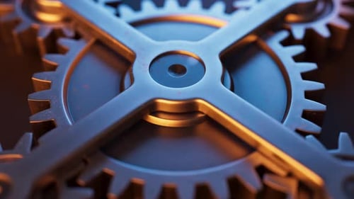 Mechanical Gears Turning in Dynamic Lighting Background Animation