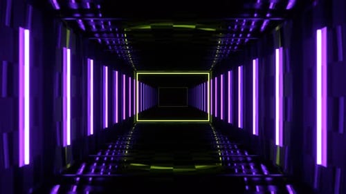 Purple And Light Green Strobe Neon Hallway With Checkerboard Texture Background Vj Loop I 4K
