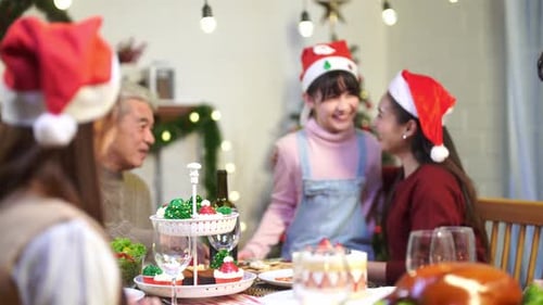 Family Celebrates Christmas Together at Home
