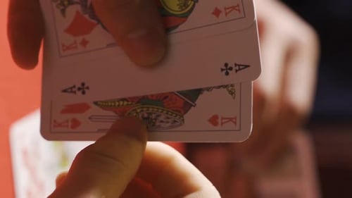 Vertical Video of Gambling. Playing poker at the casino, playing cards.