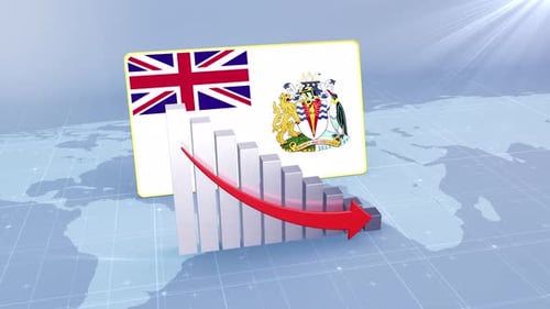 British Antarctic Territory Flag With Decrease Bar Chart Graph And Arrow Red