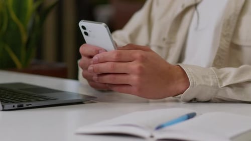 Close Up of Male Hands Typing Mobile Phone Unrecognizable Businessman African American Man Business