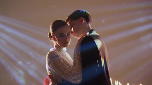 Romantic Couple Embracing in a Dreamy Setting