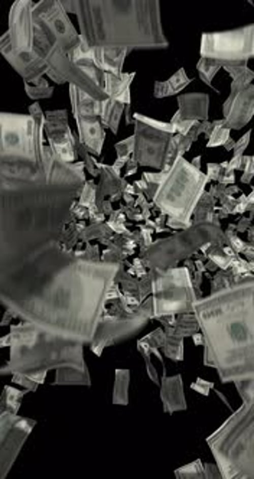 Falling Hundred Dollar Bills on Black Alpha Background