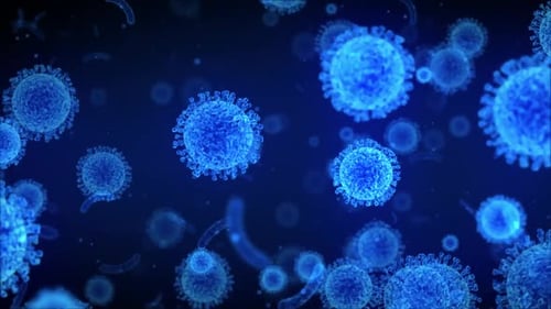 Animated Microscopic Viruses and Bacteria Floating in Blue Space