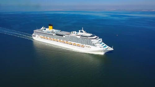 Cruise Liner Ship Sailing Across Mediterranean Sea