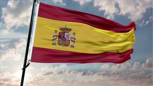 Hintergrund mit spanischer Flagge, realistisches Winken im Wind, 4K