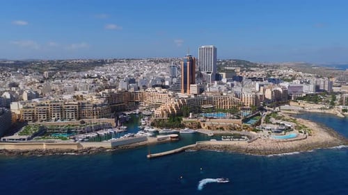 Aerial View of Sliema Waterfront and Portomaso Marina in Malta