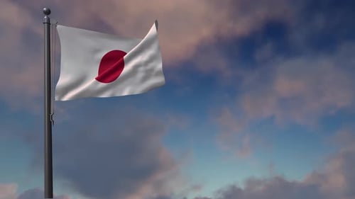 Realistic Waving Japan Flag Against Blue Sky