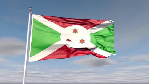 Realistic Waving Burundi Flag in Blue Sky Loop