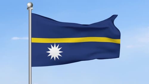 Vorderansicht der Flagge von Nauru, die im blauen Himmel weht