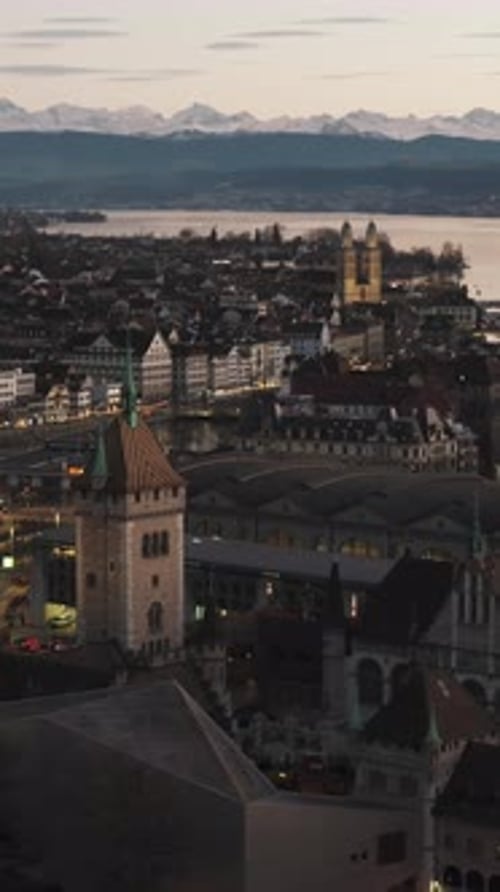 Aerial video of an urban scene in the city of Zurich, Switzerland