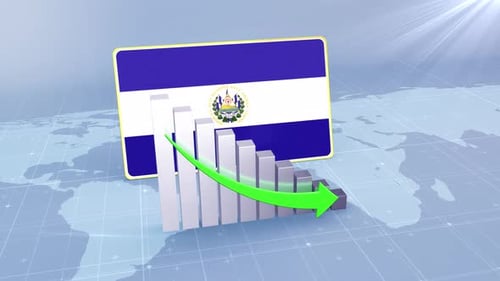 El Salvador Flag With Decrease Bar Chart Graph And Arrow Green