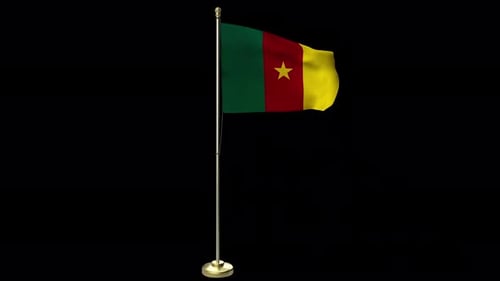 Cameroon National Flag Waving Animation on Gold Pole