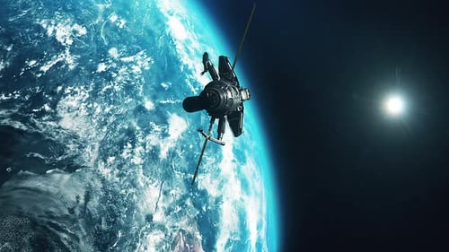 Modern Satellite Orbiting Planet Earth in Deep Space