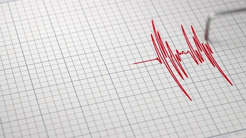 Realistic Seismograph Drawing Seismic Wave on Graph Paper