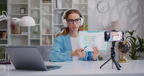 Woman Making Online Presentation. Female Business Coach Blogger Filming Educational Workshop