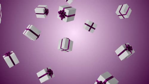 Falling White Gift Boxes with Purple Ribbons Animation