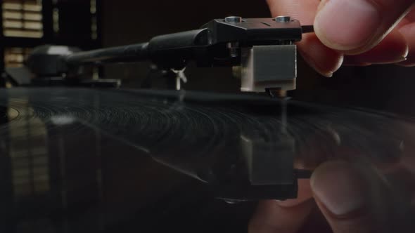 Retro Vinyl Record Player Playing Music Closeup Macro Shot of Vintage ...
