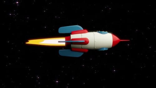 Animated Cartoon Rocket Flying Through Starry Space