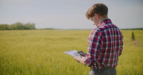 Farmer Examining Crops Wheat Field Agriculture Harvesting