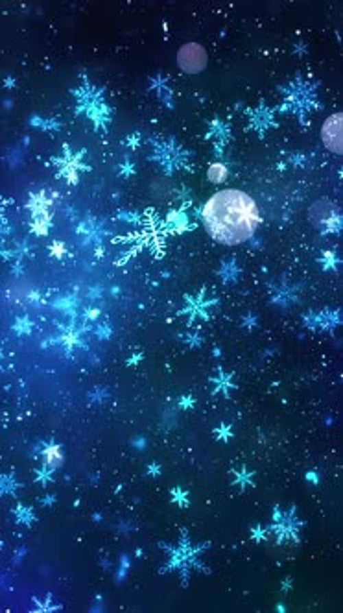 Sparkling Blue Snowflakes Falling Winter Background