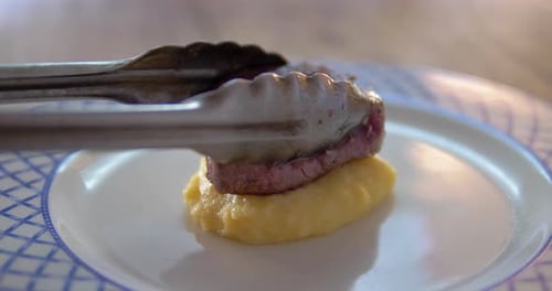 Food Plating at Restaurant, Steak & Mashed Potatoes