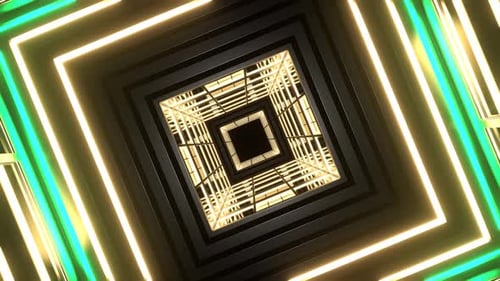 Turquoise And Yellow Square Strobe Light Tunnel Background Vj Loop In 4K