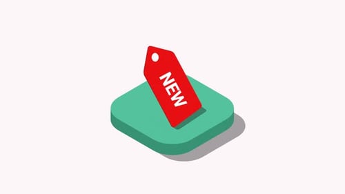 Animated Isometric Red New Product Tag Reveal