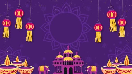 Animated Diwali Festival Background with Traditional Indian Elements