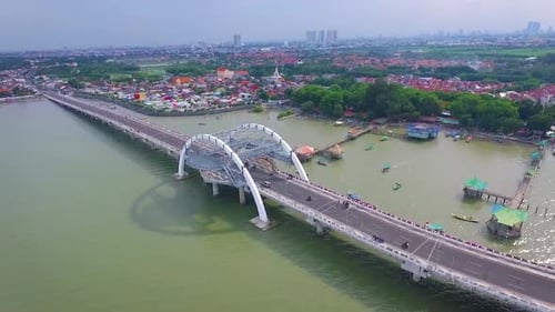 Aerial shot of Surabaya Bridge constructions