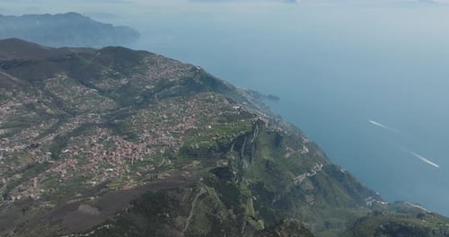 Aerial view of Lattari Mountains and Amalfi Coast, Agerola, Naples, Italy.
