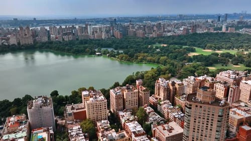 Aerial manhattan city park. Central park new york city overview.