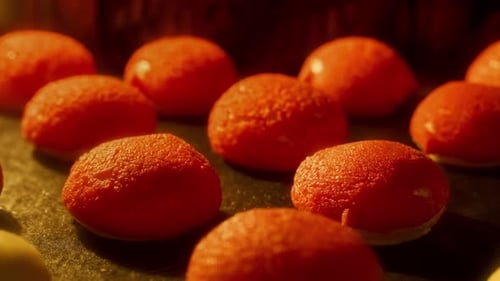 Rising Red Cream Puff Confectionery Dessert in Oven