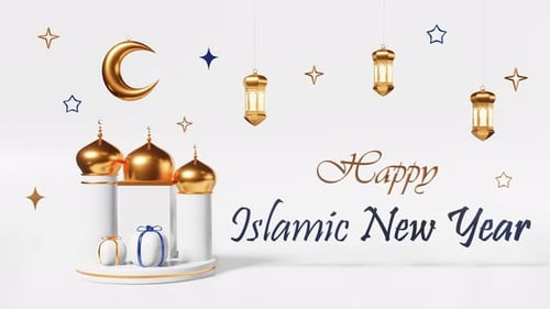 Happy Islamic New Year glowing light Golden Crescent Lanters Mosque Gifts New lunar calendar Hijri