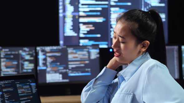 Female Software Engineer Experiencing Neck Pain at Work, Technology ...