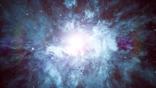 Hyperraumsprung durch einen strahlend blauen kosmischen Nebel