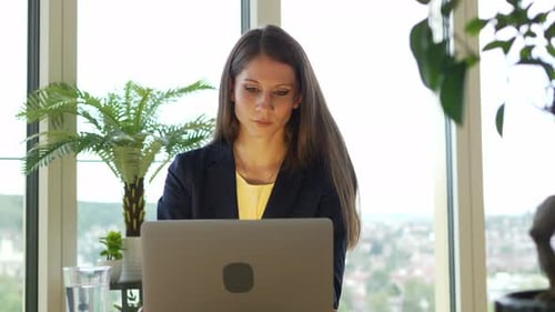 Woman Working on Laptop in Modern Office